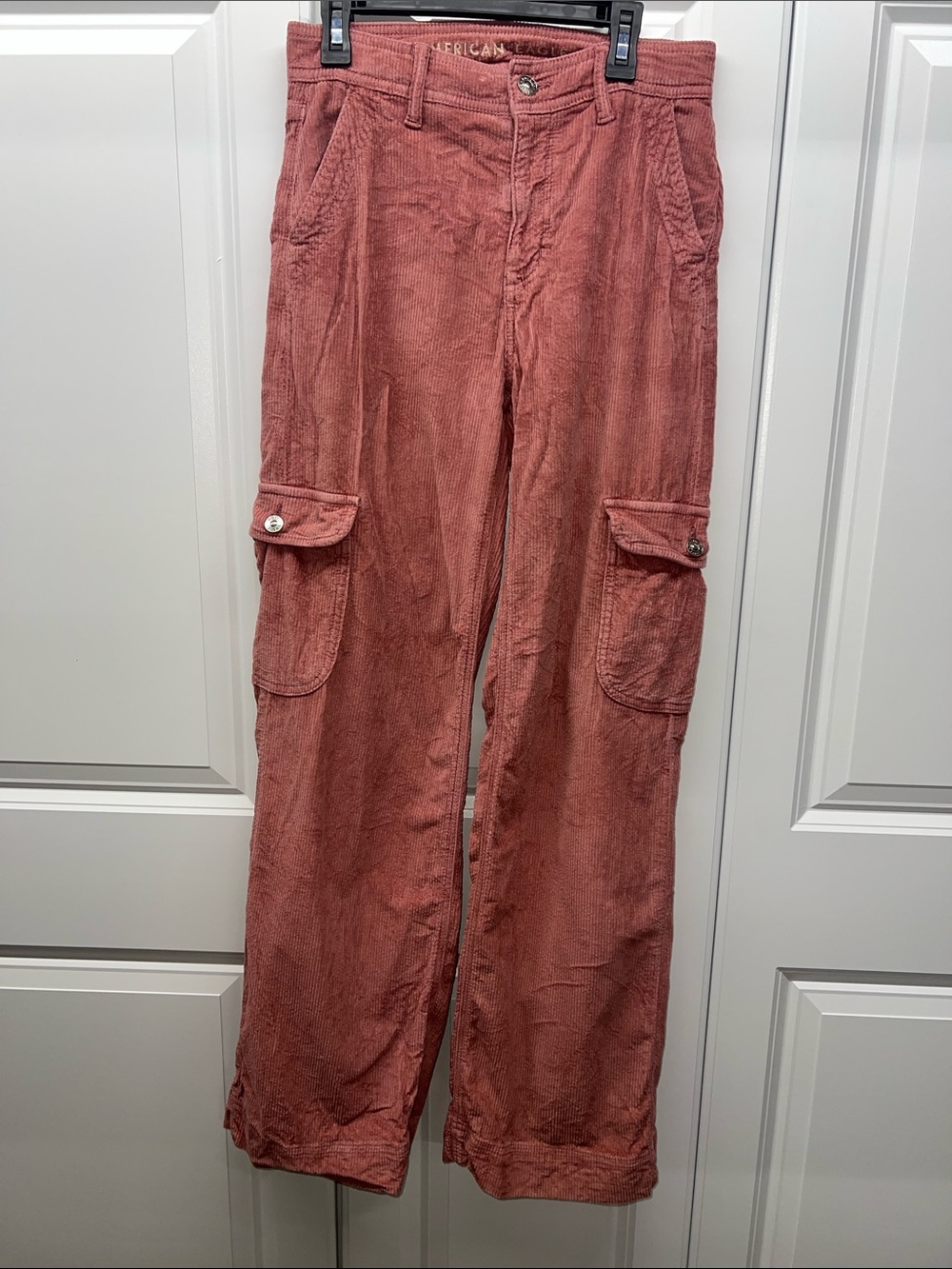 American Eagle Corduroy Cargo Pants Mauve Pink Wide Leg 00 Regular